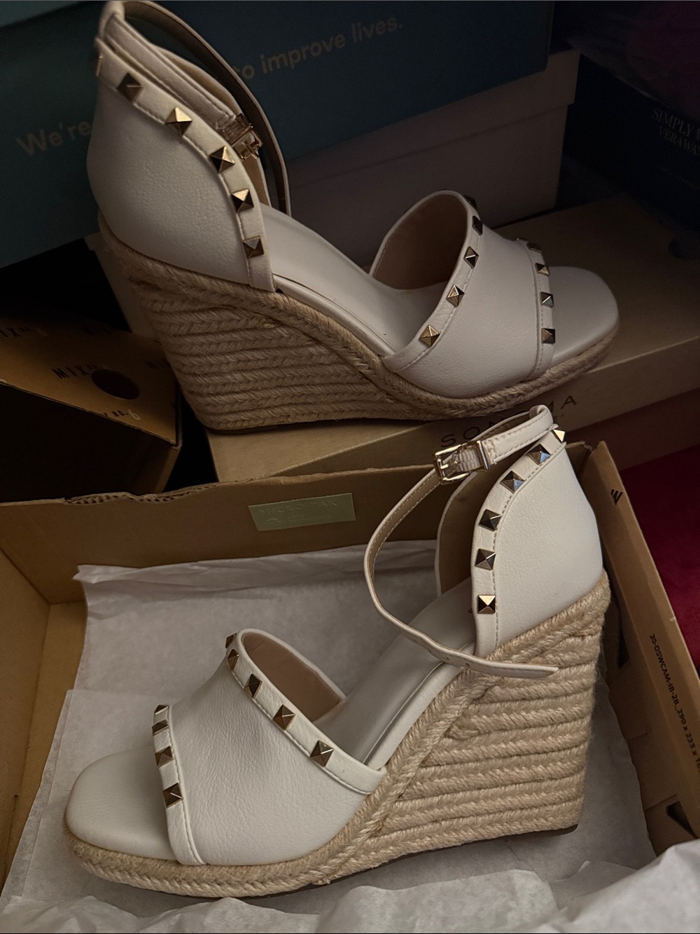 Studded White Wedge Sandals